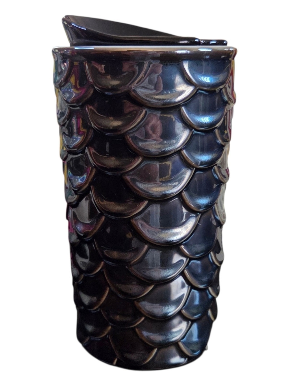 Starbucks Metallic Ceramic Mermaid Fish Scale Travel Mug 10 0z